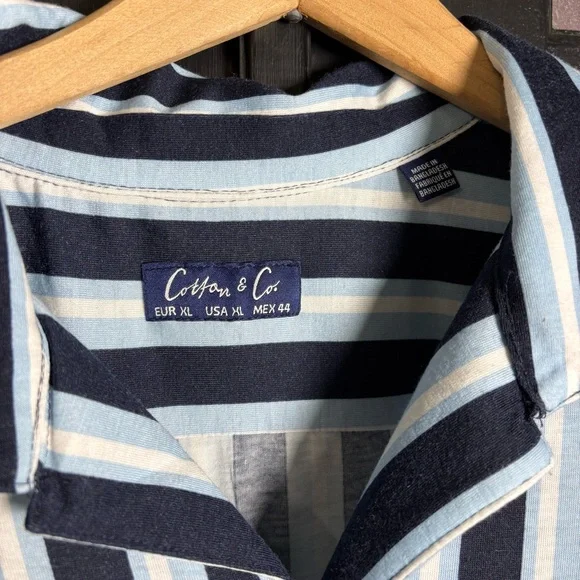 Cotton & Co Mens XL Striped Camp Collar Shirt NWT Resort Button Front - Picture 2 of 10